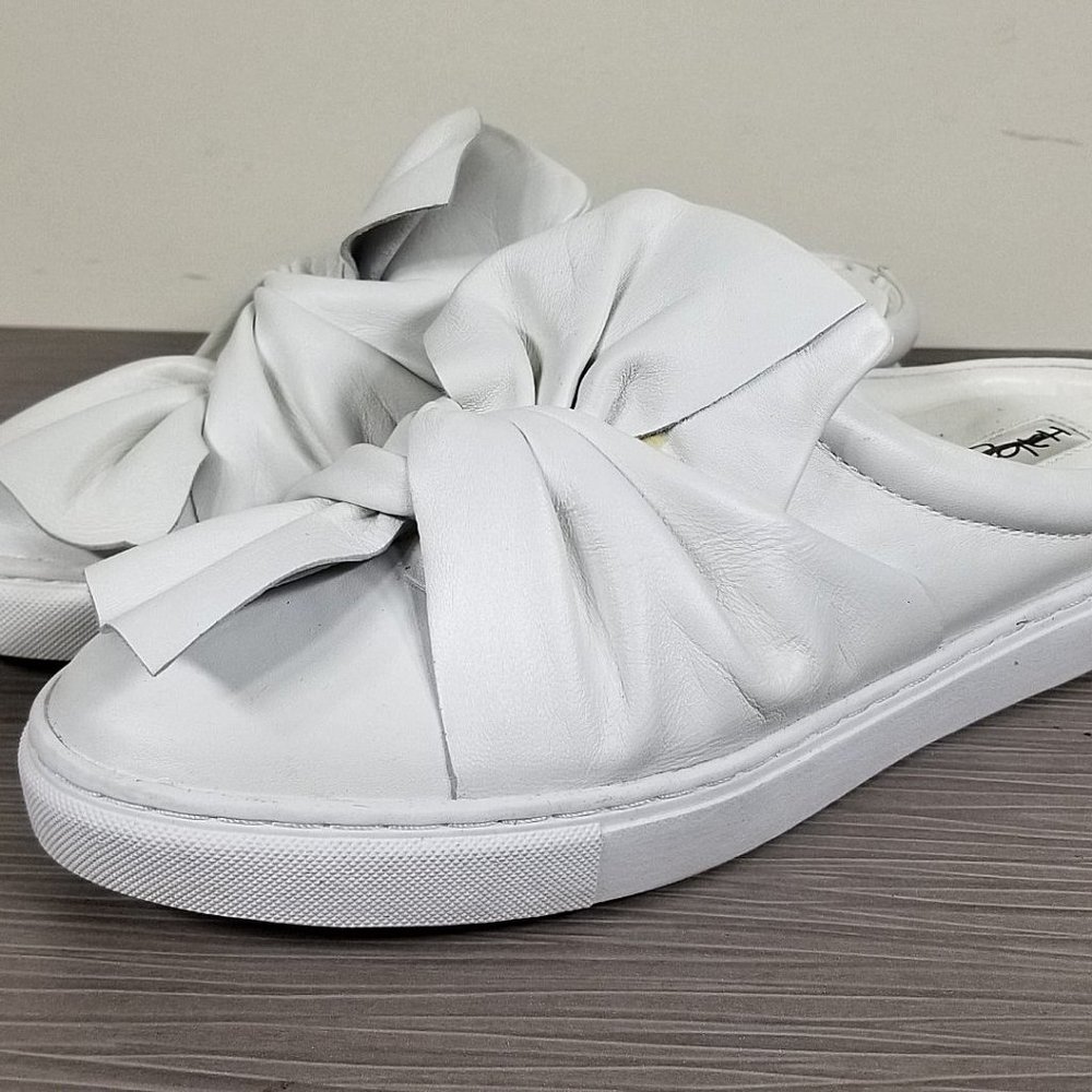 Halogen Manny Knotted Slip-On Sneaker, White Leather, Womens Size 6